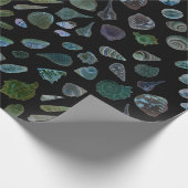 Seashells Black Glossy Matt Wrapping Paper Geschenkpapier (Ecke)