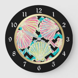 Seashells Black Zickzack Große Wanduhr