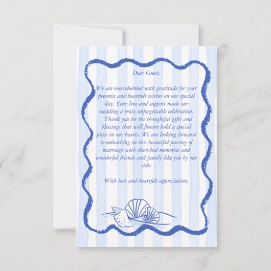 Seashells blaue Grenzhochzeit Dankeskarte (Rückseite)