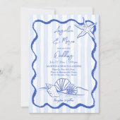 Seashells blaue Grenzhochzeit mit uAwg Einladung (Vorderseite)