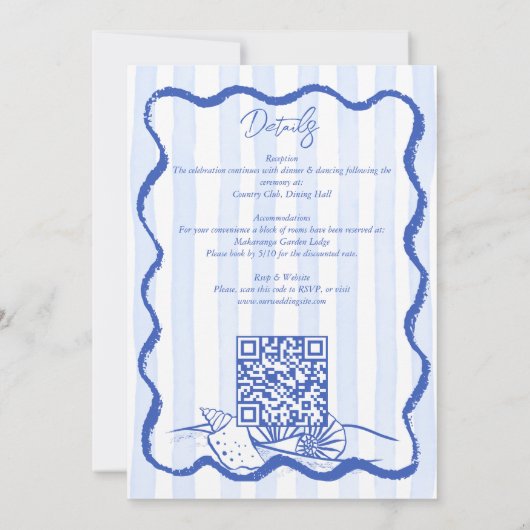 Seashells blaue Grenzhochzeit mit uAwg Einladung (Rückseite)