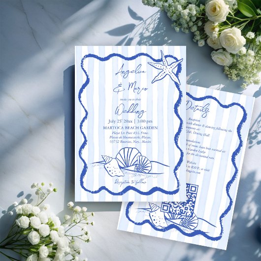 Seashells blaue Grenzhochzeit mit uAwg Einladung