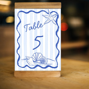 Seashells blaue Grenzhochzeit Tischnummer