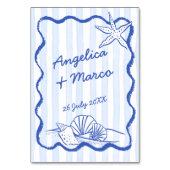 Seashells blaue Grenzhochzeit Tischnummer (Rückseite)