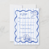 Seashells Blauer, handgewachsene, wellenförmige Gr RSVP Karte (Vorderseite)