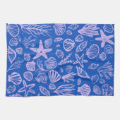 Seashells Blue Lavender Pattern Beach Muscheln Chi Geschirrtuch (Horizontal)