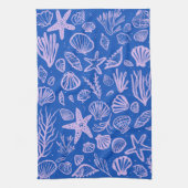 Seashells Blue Lavender Pattern Beach Muscheln Chi Geschirrtuch (Vertikal)