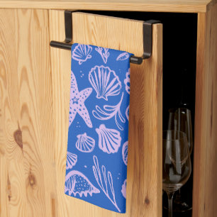 Seashells Blue Lavender Pattern Beach Muscheln Chi Geschirrtuch
