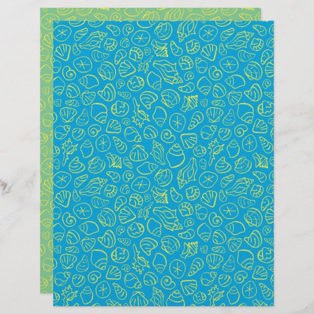 Seashells Blue Scrapbook Paper (Vorne/Hinten)