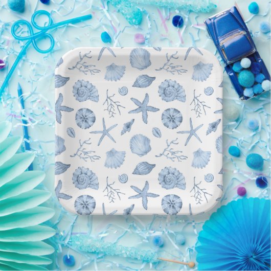 Seashells Blue Watercolor Seashore Pappteller (Party)