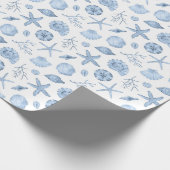 Seashells Blue Watercolor Seashore Party Geschenkpapier (Ecke)