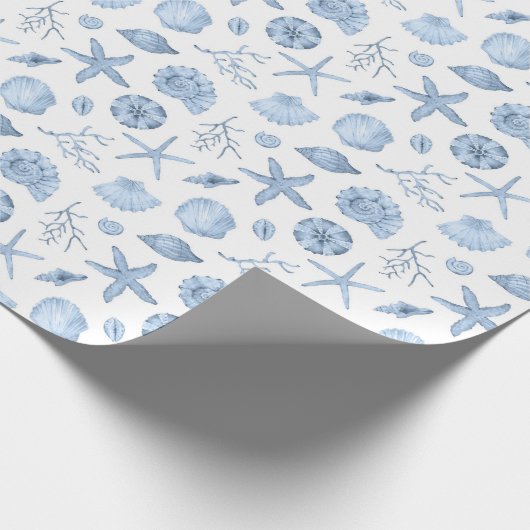 Seashells Blue Watercolor Seashore Party Geschenkpapier (Ecke)