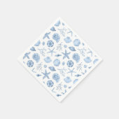 Seashells Blue Watercolor Seashore Party Serviette (Ecke)