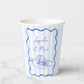 Seashells Blue Wavy Grands Beach Hochzeitsmonograp Pappbecher (Vorderseite)