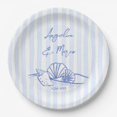 Seashells Blue Wavy Grands Beach Hochzeitsmonograp Pappteller (Vorderseite)