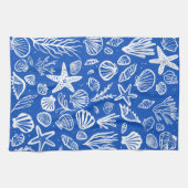 Seashells Blue & White Pattern Beach Muscheln Chic Geschirrtuch (Horizontal)