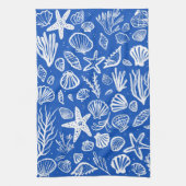 Seashells Blue & White Pattern Beach Muscheln Chic Geschirrtuch (Vertikal)