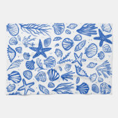 Seashells Blue & White Pattern Beach Muscheln Chic Geschirrtuch (Horizontal)
