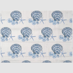 Seashells Blue White Wood T Seidenpapier
