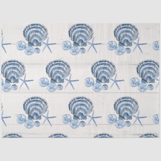 Seashells Blue White Wood T Seidenpapier (Vorderseite)