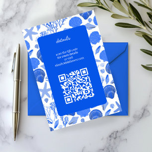 Seashells Brautparty Chic Blue Beach CUSTOM QR Begleitkarte