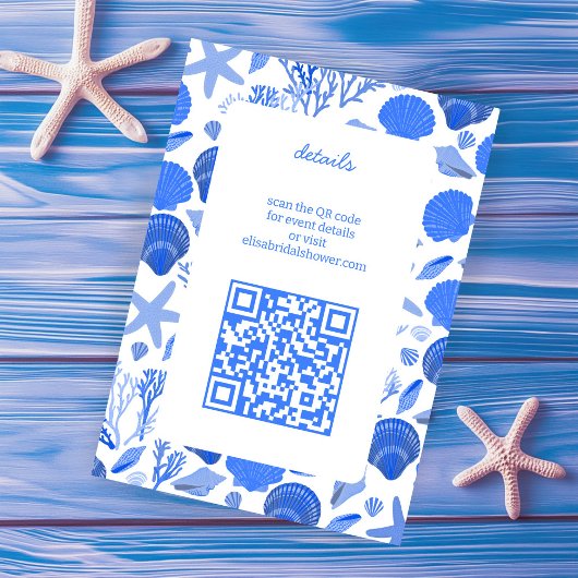 Seashells Brautparty Chic Blue Beach CUSTOM QR Begleitkarte