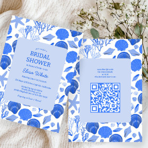Seashells Brautparty Chic Blue Beach CUSTOM QR Einladung