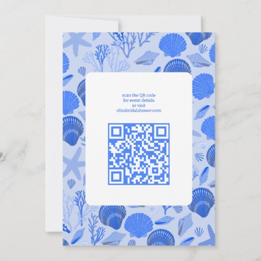 Seashells Brautparty Chic Blue Beach CUSTOM QR Einladung (Rückseite)