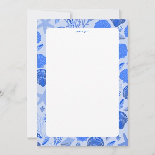 Seashells Brautparty Elegante Blue Beach CUSTOM Dankeskarte (Vorderseite)