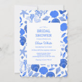 Seashells Brautparty Elegante Blue Beach CUSTOM Einladung (Vorderseite)
