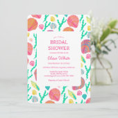 Seashells Brautparty Elegante Farben CUSTOM Einladung (Stehend Vorderseite)