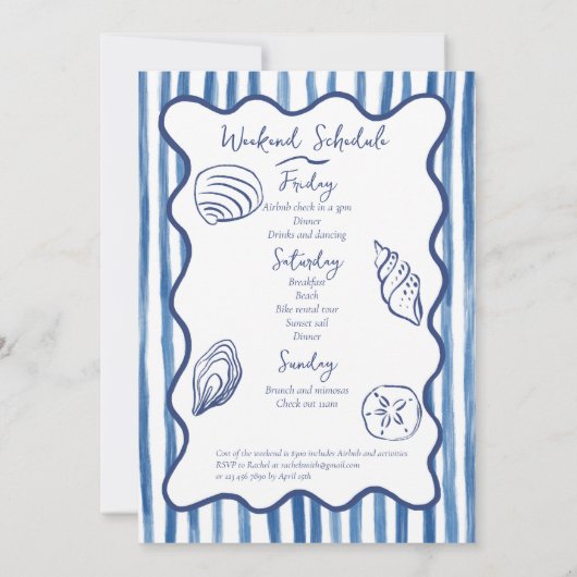 Seashells & Champagne Junggeselinnen-Abschied Einladung (Rückseite)