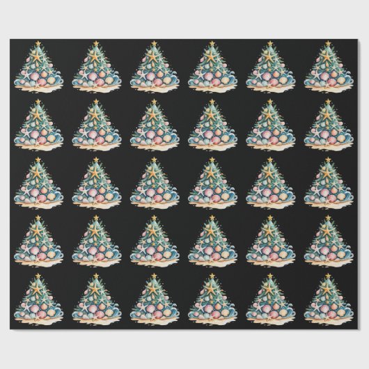 SeaShells Christmas Tree Ocean Water Starfish  Geschenkpapier (Flach)