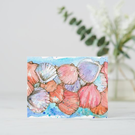 Seashells Clam Muschel Ocean Beach Spatter Postkarte (Stehend Vorderseite)
