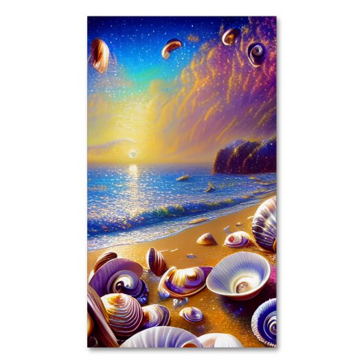Seashells Clams Crabs Beach Landschaft Galaxy Magnetische Visitenkarte (Vorderseite Vertikal)