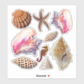 Seashells Conchs Starfish Collection Aufkleber (Blatt)