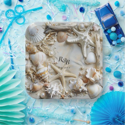 Seashells Driftwood Beach Pappteller (Party)