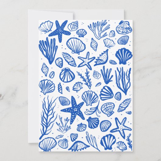 Seashells Frame Beach Wedding Blue CUSTOM Einladung (Rückseite)