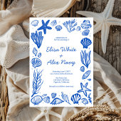 Seashells Frame Beach Wedding Blue CUSTOM Einladung