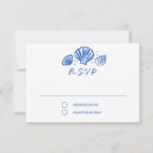 Seashells Frame Beach Wedding Blue CUSTOM RSVP Karte (Vorderseite)