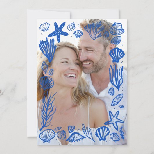Seashells Frame Beach Wedding CUSTOM FOTO Einladung (Rückseite)