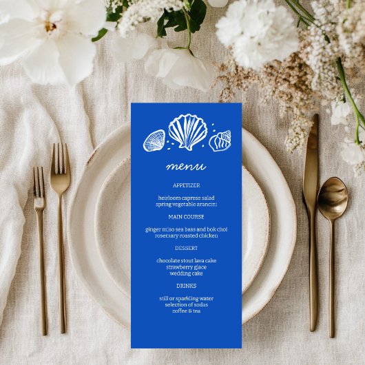 Seashells Frame Beach Wedding CUSTOM Party Menükarte