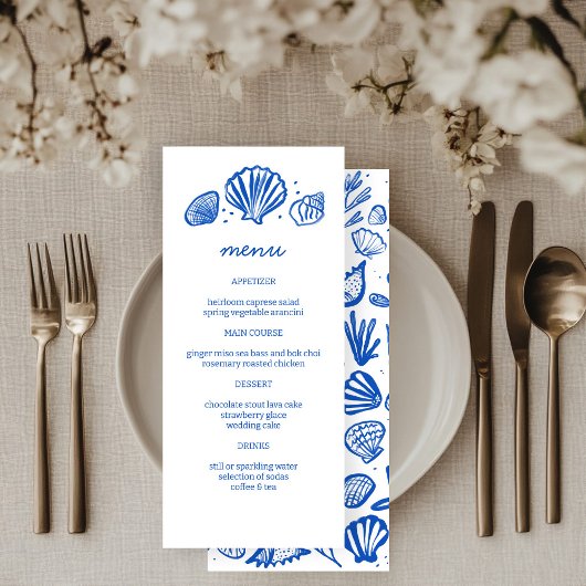 Seashells Frame Beach Wedding CUSTOM Party Menükarte