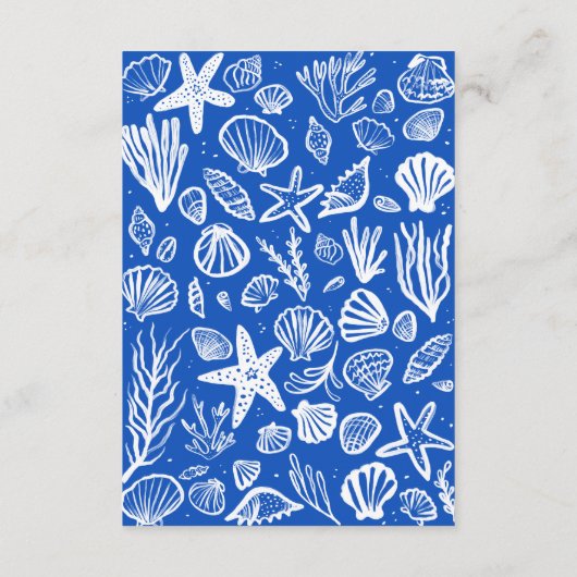 Seashells Frame Beach Wedding CUSTOM QR Code Begleitkarte (Rückseite)
