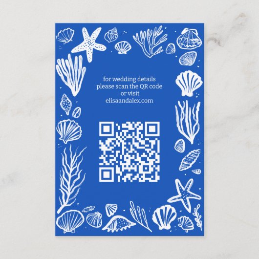 Seashells Frame Beach Wedding CUSTOM QR Code Begleitkarte (Vorderseite)