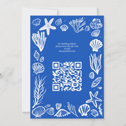 Seashells Frame Beach Wedding CUSTOM QR Code Einladung (Rückseite)