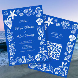 Seashells Frame Beach Wedding CUSTOM QR Code Einladung