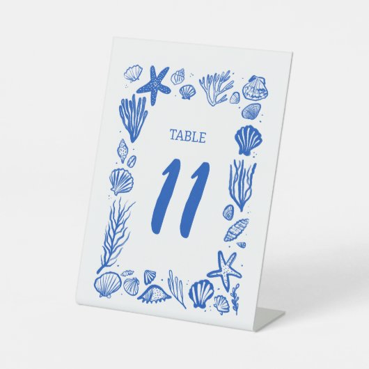Seashells Frame Beach Wedding TISCHNUMMER Sockelschild (Vorderseite)