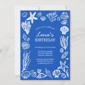 Seashells Frame Birthday Party Blue Beach CUSTOM Einladung (Vorderseite)
