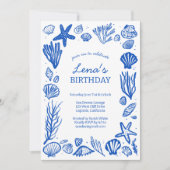 Seashells Frame Birthday Party Blue Beach CUSTOM Einladung (Vorderseite)